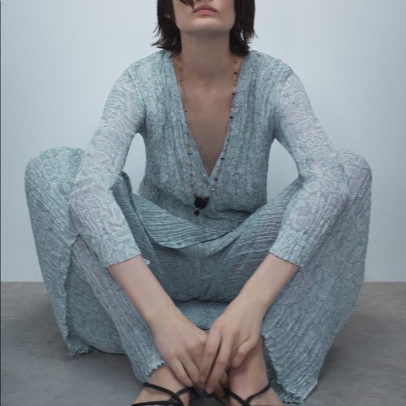 ZARA BNWT Wrinkled Effect Printed Dress + Pants 2pc Coord Set - Picture 4 of 10